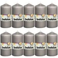Bolsius cilindriskas sveces, 10 gab., 120X58 mm, silti pelēkas