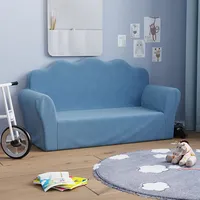 divvietīgs bērnu dīvāns, zila, mīksts plīšs