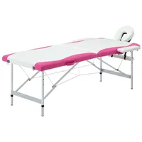 saliekams masāžas galds, 2 daļas, alumīnijs, balts ar rozā