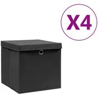 uzglabāšanas kastes ar vāku, 4 gab., melnas, 28X28X28 cm