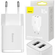 Baseus kompaktais lādētājs Ccxj010202 10,5W 2X Usb-A Balts