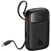 Baseus Qpow 2 10000Mah 30W Power Bank ar iebūvētiem Usb-C kabeļiem - melns