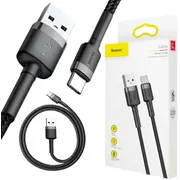 Usb-A / Usb-C kabelis Baseus Cafule Catklf-Bg1 100Cm 3A Qc 3.0 Black/Grey In Nylon apvalkā