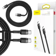 Usb-C / Kabelis Baseus Cafule Catklf-Gg1 100Cm 60W 3A Pd 2.0 Qc 3.0 Black/Grey In Cover