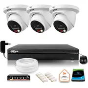 Dahua Ip novērošanas komplekts 8Mpx 4K 3 kameras Ipc-Hdw2849Tm-S-Il ar 1Tb disku