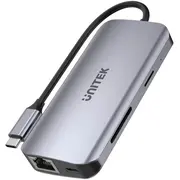 Unitek D1122A01 Aktīvais Usb-C 5Gbps koncentrators, 2X Hdmi 4K, karšu lasītājs, Rj-45, Pd 100W