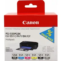 Canon tinte Pgi-550/Cli-551/6496B005 Ciāna, fuksīna, dzeltena, melna, pelēka  6496B005 8714574623207
