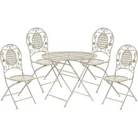 Shumee Zestaw ogrodowy stół i 4 krzesła metalowy złamana biel Bivio  265709 4251682266352