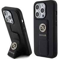 Guess Guhcp15Lpgssadk iPhone 15 Pro 6.1 czarny/black hardcase Grip Stand 4G Saffiano Strass  Gue003378 3666339198435