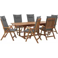 Beliani Zestaw ogrodowy drewniany stół i 6 krzeseł z poduszkami grafitowymi Java  243110 4251682256384