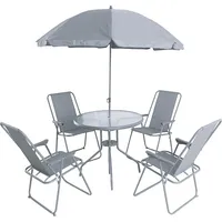 Saska Garden Zestaw mebli ogrodowych okrągły stół 4 krzesła i parasol ciemny szary  1032757 5902431032757