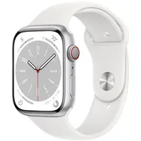 Viedais pulkstenis Apple Watch 8 GpsCell 45 Mm sudraba nerūsējošā tērauda korpuss ar baltu sporta jostu  Mnke3Ul/A 1942531820612