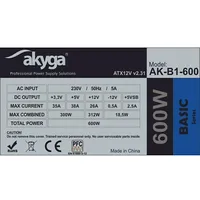Akyga Ak-B1-600 power supply unit 600 W 204 pin Atx Grey  5901720130358 Zasakgobu0007