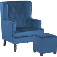 Beliani Velour krēsls ar krēslu, zils Sandset  206476 4251682245678