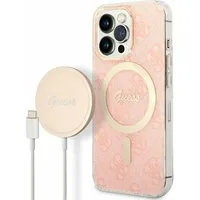 Guess lādētāja komplekts futrālis  bezvadu lādētājs Gubpp13Xh4Eacsp Apple iPhone 13 Pro Max rozā/rozā cietais maciņš 4G Print Magsafe Gue2289 3666339103033