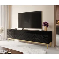 Cama Meble Abeto Rtv cabinet on golden steel frame 200X42X60 black/gloss black Rtv2St C Tv galdiņš