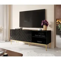 Cama Meble Abeto Rtv cabinet on golden steel frame 150X42X60 black/gloss black Abetortv15St C Tv galdiņš