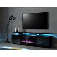 Cama Meble Rtv Eva cabinet with electric fireplace 180X40X52 cm black/gloss black EvaKom Cz/Cz Tv galdiņš
