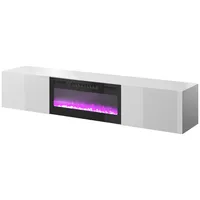 Cama Meble Rtv cabinet Slide 200K with electric fireplace 200X40X37 cm all in gloss white 200KK Bi Tv galdiņš