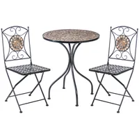 Evelekt Balcony set Mosaic table and 2 chairs 38665, D60Xh70Cm, mosaic top dark grey/brown stone, metal frame, color black  Balkona mēbeļu komlekts