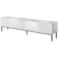 Cama Meble Rtv Slide cabinet on black steel frame 200X40X50 cm all in gloss white Tv2St Bi Tv galdiņš