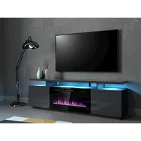 Cama Meble Rtv Eva cabinet with electric fireplace 180X40X52 cm graphite/glossy graphite EvaKom Gr/Gr Tv galdiņš