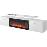 Cama Meble Rtv cabinet Rova with electric fireplace 190X37X48 white/gloss white RovaKom Bi/Bi Tv galdiņš