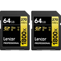 Lexar Pro 1800X Sdxc U3 V60 Uhs-Ii R270/W180 64Gb - 2Pack Lsd1800064G-B2Nnu Atmiņas karte