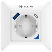 Tellur Smart Wifi Wall Plug 3600W 16A, Pd20W, Usb 18W, energy reading, white  Viedā Wi-Fi rozete