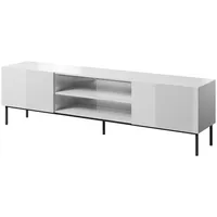 Cama Meble Rtv Slide 200K cabinet on a black steel frame 200X40X57 cm all in gloss white 200KS Bi Tv galdiņš