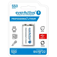 Everactive Rechargeable battery 6F22/9V Li-Ion 550 mAh with Usb Type C Evhr22-550C Akumulators