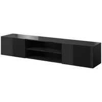 Cama Meble Rtv cabinet Slide 200K 200X40X37 cm all in gloss black Cz Tv galdiņš
