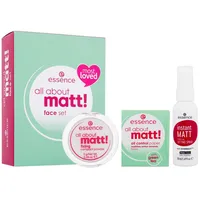 Essence All About Matt Face Set Fixing Compact Powder 8 g  Instant Make-Up Setting Spray 50 ml Oil Control Paper pcs Pūderis