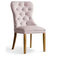 Krēsls Madame Oak Standard Augstums 98 cm, Platums 56 Dziļums 63 Sēdvietas augstums 48 Materiāls dabīgs koks, Apdare audums, Auduma numurs Bluvel 91, Krāsa gaiši rozā