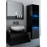 Vannas istabas komplekts Like 1 ar Led  Virsma matēta spīdīga, Augstums 110 cm, Platums 90 Dziļums 42 Izgatavošanas materiāls laminēta Mdf plātne, Ar spoguli jā, 1, Krāsa melns