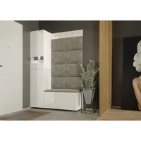 Apavu plaukts Gardero 5 ar Led Korpusa krāsa balts, Platums 126 cm, Augstums 188 Elementu pelēks, Dziļums 38 Ar soliņu 1, Materiāls Mdf  Ksp audums