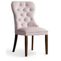 Krēsls Madame Walnut Standard Augstums 98 cm, Platums 56 Dziļums 63 Sēdvietas augstums 48 Materiāls dabīgs koks, Apdare audums, Auduma numurs Bluvel 91, Krāsa gaiši rozā