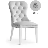 Krēsls Madame White Standard Augstums 98 cm, Platums 56 Dziļums 63 Sēdvietas augstums 48 Materiāls dabīgs koks, Apdare audums, Auduma numurs Bluvel 03, Krāsa Sudrabs