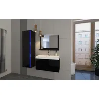 Vannas istabas komplekts Dream 1 80 ar Led  Virsma matēta spīdīga, Augstums 110 cm, Platums Dziļums 42 Izgatavošanas materiāls laminēta Mdf plātne, Ar izlietni 1, spoguli jā, Krāsa melns