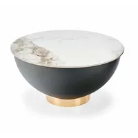 Žurnālgalds Cecilia Ceramic Korpusa krāsa balts marmors, Elementu tumši pelēks  zelta, Diametrs 73 cm, Augstums 37 Forma apaļš, Materiāls keramika metāls