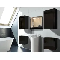Vannas istabas komplekts Alius 17 ar Led Virsma matēta  spīdīga, Augstums 120 cm, Dziļums 35 Izgatavošanas materiāls laminēta Mdf plātne, Ar spoguli jā, 1, Elementu skaits 5, Krāsa melns