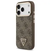 Guess Pu Leather 4G Strass Triangle Logo Gold Frame Magsafe Case Aizsargapvalks priekš iPhone 17 Pro / brūns Guhmp17Lp4Gtdgmw
