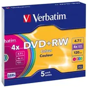 Verbatim Matricas DvdRw 4.7Gb 4X Colour Papildus Aizsardzība / 5Gb. Slim iepakojums 43297V