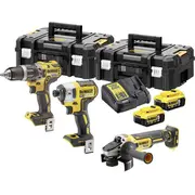 18 V ierīču komplekts - perforators, triecienurbjmašīna, slīpmašīna, 2X5.0 Ah Dck384P2T-Qw Dewalt