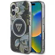Guess Glitter Flowers Triangle Buttons Magsafe Aizsargapvalks priekš Apple iPhone 16 Guhmp16Shflpedk