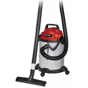 Mitrs/Sauss putekļu sūcējs, Einhell, 2342390, 15 l nerūsējošā tērauda tvertne, 1250 W jauda, 36 mm šļūtene, pūšanas funkcija 2342390