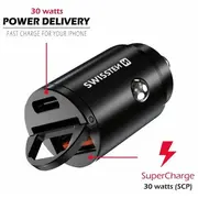 Swissten 30W Nano Metāla Automašīnas Lādētājs ar Pd / Scp 20111770