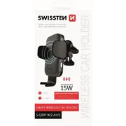 Swissten W2-Av5 Air Vent Turētājs Gaisa Restei Ar 15W  Wireless Uzlādi Micro Usb Vads 1.2M