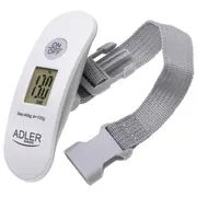 Elektroniskie bagāžas svari Ad 8189 maksimālais svars 40 kg precizitāte 100 g Lcd displejs kg/lb vienības Balta Adler