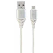 Gembird Usb Male - Micro Premium cotton braided 2M Silver/White Cc-Usb2B-Ammbm-2M-Bw2